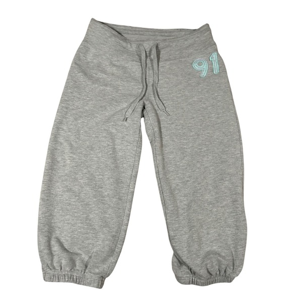 Vintage Y2K Capri Sweatpants Womens Small Gray Drawstring Lounge Athleisure - Picture 1 of 6